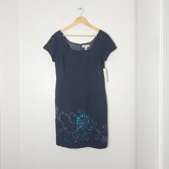 Amanda Smith NEW Black Floral Embroidered Short Sleeve Business Dress Sz 10 NWT - Picture 1 of 10